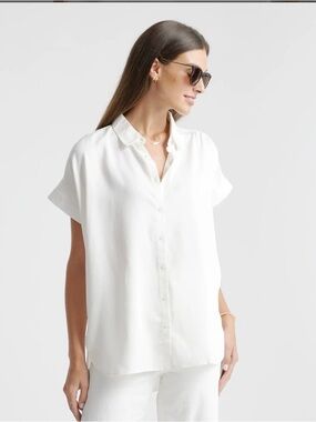 Quince White Short-Sleeve Button-Down Shirt size XS fit until M